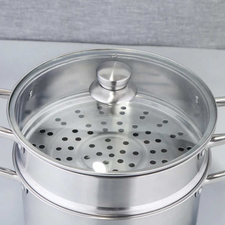 Заводской котелок для супа пароварка двойной из нержавеющей стали с стеклянной крышкой