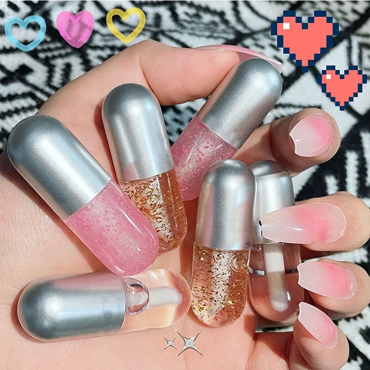 Custom logo capsule lip scrub gold foil serum essence private label vitamins mini pill lip gloss oil balm