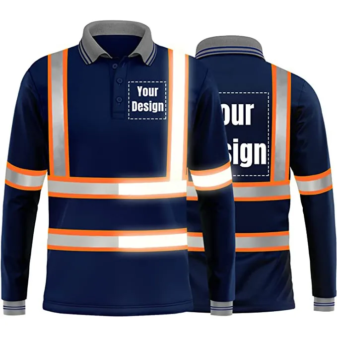 HBC Reflective Stripes Hi Vis Workwear Construction Hi Vis Safety Work T Shirt Long Sleeve Reflective High Visibility Shirt