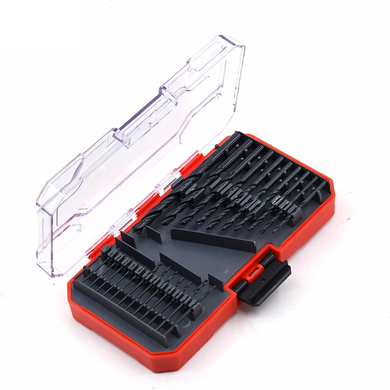 Customized Drills Bits Set HSS Twist Drill Bit Set with Small transparents Covered plastic box packaging