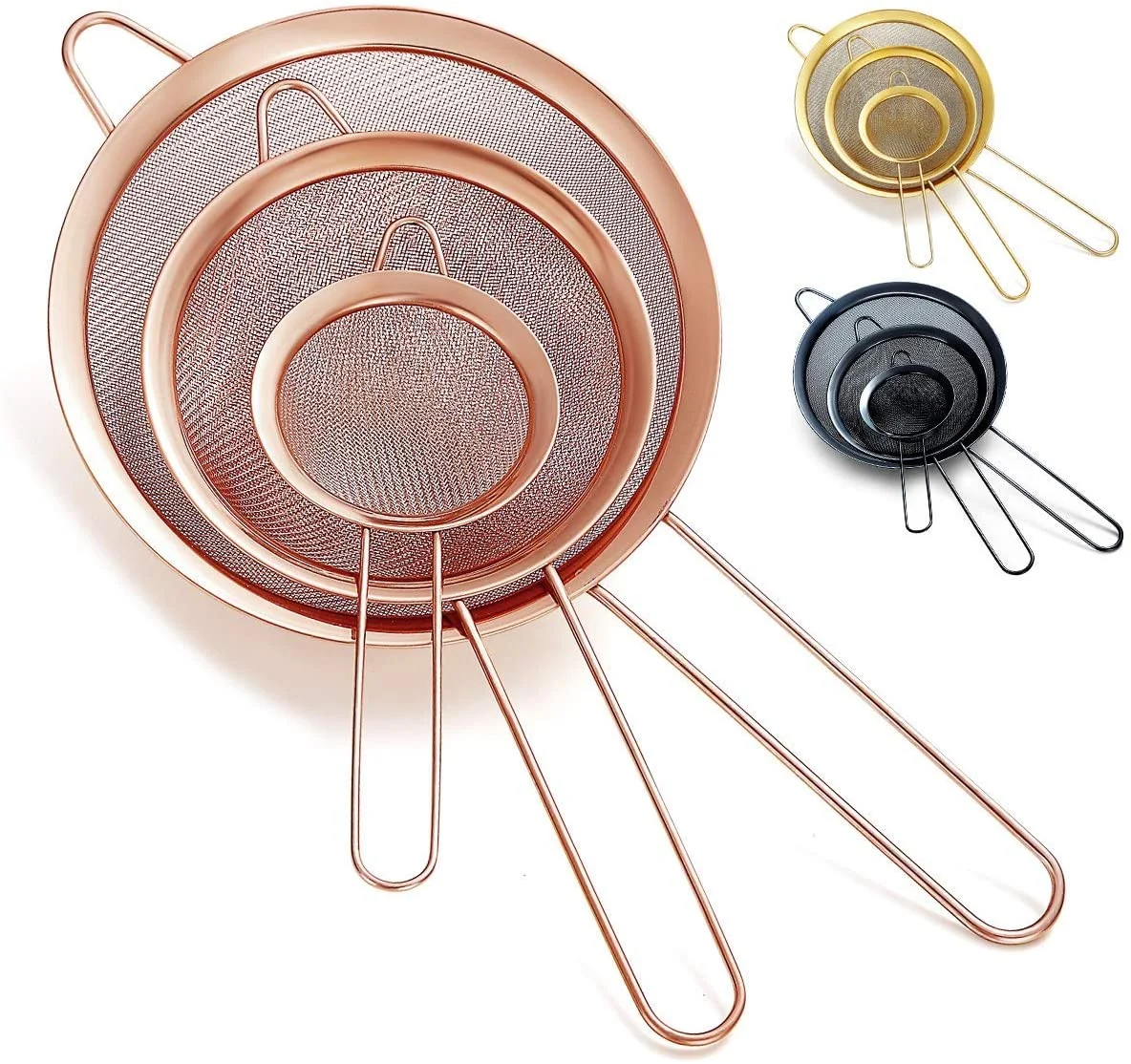 Set of 3 Stainless Steel Kitchen Fine Mesh Strainer Juice Tea Filter 3 Sieve Colander Set Wire Filter Mesh coffee strainer