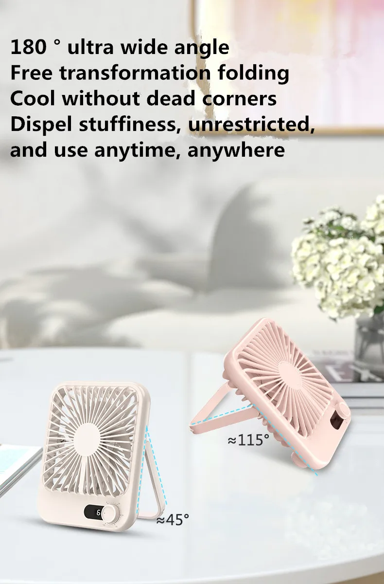 Portable Mini USB-Rechargeable Bladeless Cooling Fan Strong Wind 5V Plastic Table Foldable Office Car Use Easy Box/Ceiling