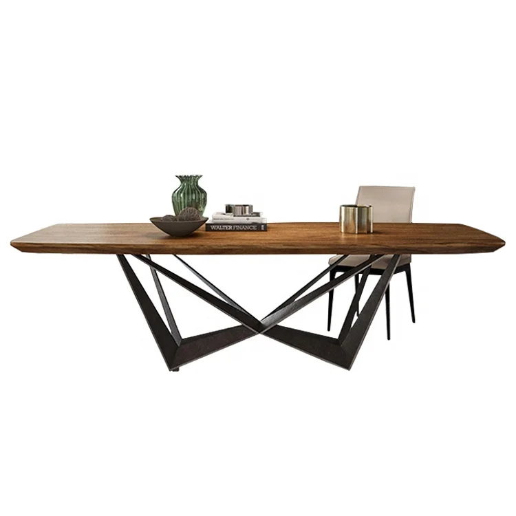 French Modern Style Furniture Walnut Wooden Table  bench Top And Small Dining Table With Metal Legs
