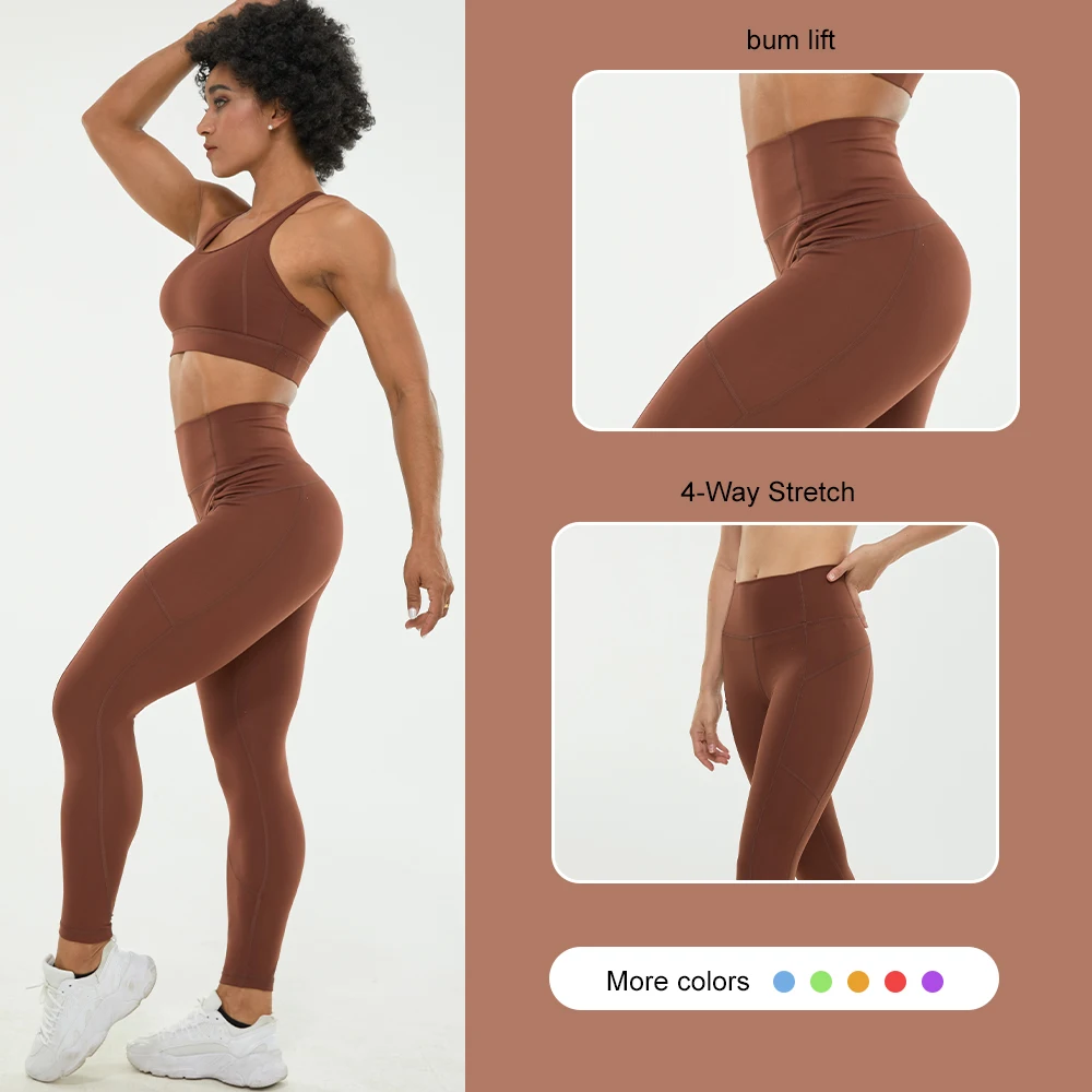 Features Design Work Out Apparel Woman Zip Pockets Yoga Clothes Gym Fitness Sets Active Wear Yoga Wear Sets