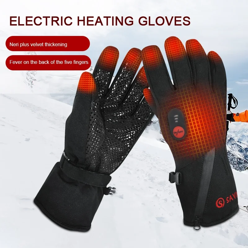 Custom Riding Silicon Anti Slip Windproof Microfiber Electric Safety Heated Gloves Touchscreen Heating Gloves