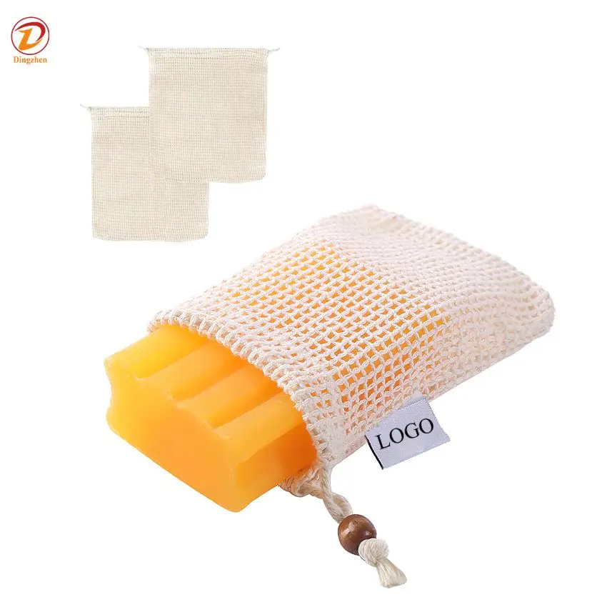 Provide Logo Eco-friendly 100% Original Cotton Washable Laundry Net Pouch Natural Drawstring Soap Cotton Mesh Bag