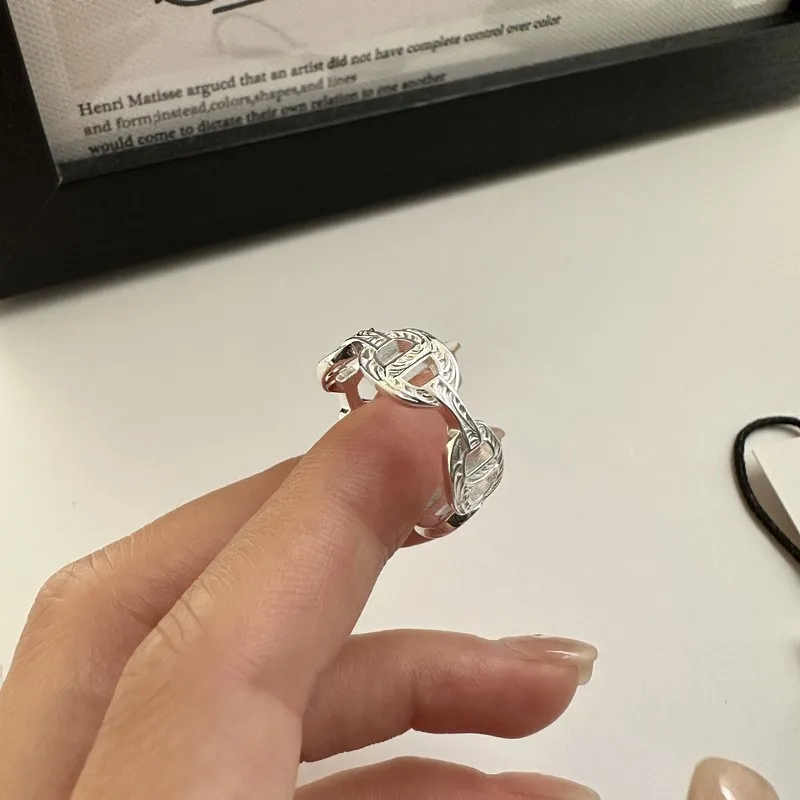 925 sterling silver japanese and korean version pig nose ring niche style design ins style casual texture open ring hand jewelry