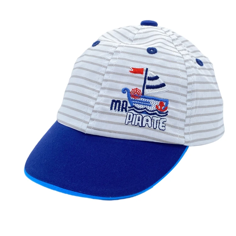 Custom Nautical Elements Stripes Heterochromatic Visor Logo Embroidered Children Baseball Cap