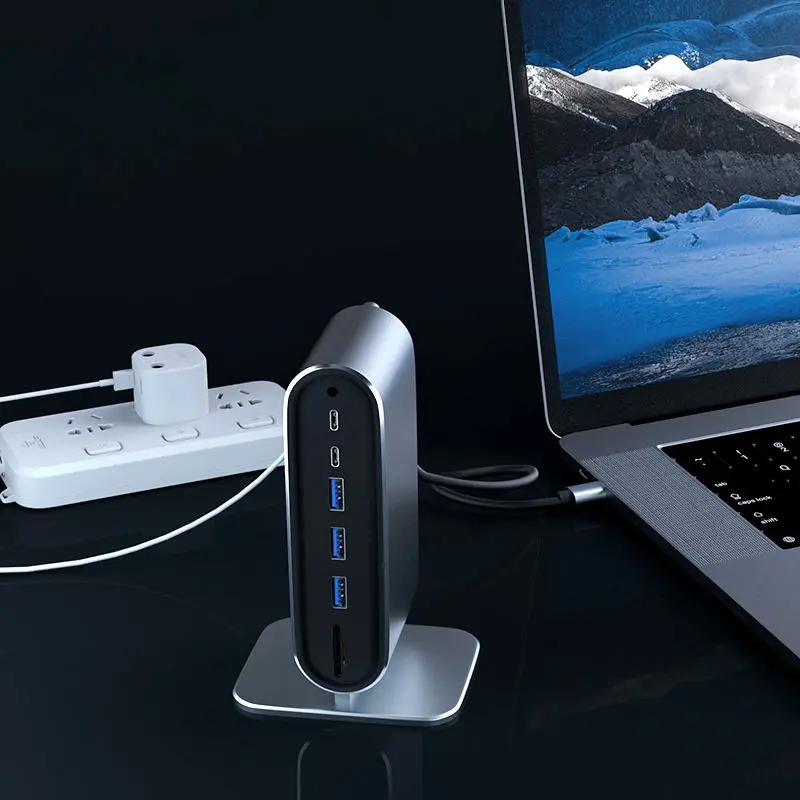 12 in 1 Multifunctional Smart Type C Docking Station HDTV+VGA+RJ45+SD+TF+Audio 3.5mm+USB3.0*1+USB2.0*3+USB C*4 Type C USB HUB