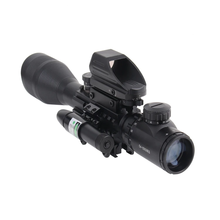
NcDe Tactical Optic C4-12X50 AR15 Rifle Scope Dual Illuminated Reticle Set,Green Laser Sight and 4 Holographic Dot Reflex Sight 
