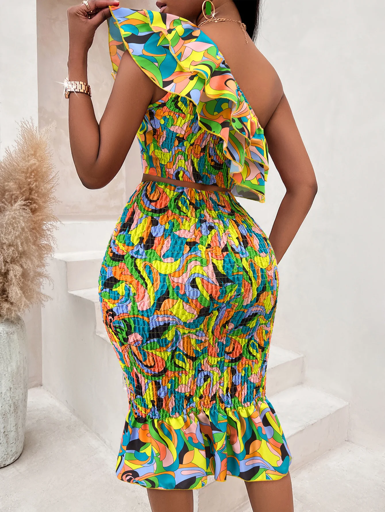 ZIYA A12S138 Summer Casual Ruffle Print Two Piece Set Women Clothing Skirt And Top