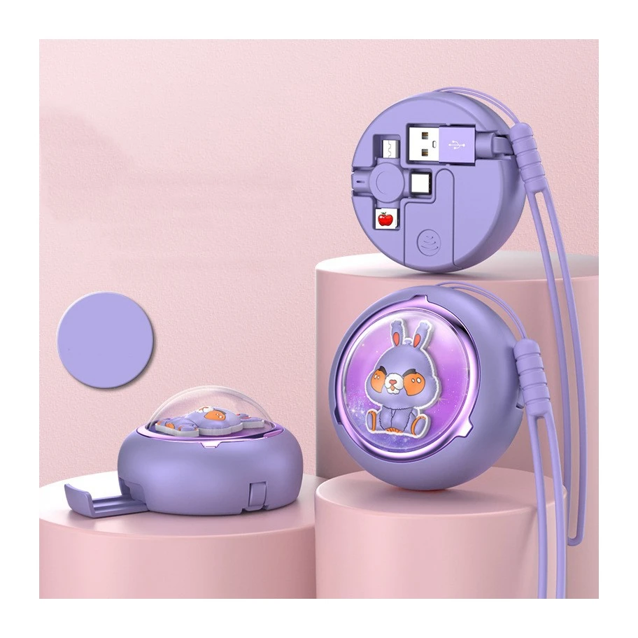 Cute Design 3in1 Storage Box Data Cables with stand, Space capsule 3 in 1 bracket 5A charging cables