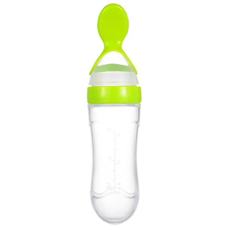 New Bpa Free Full Silicone Baby Fruit Rice Paste Spoon Feeding Bottle Squeeze Food Dispensing Baby Feeding Spoon Bottle