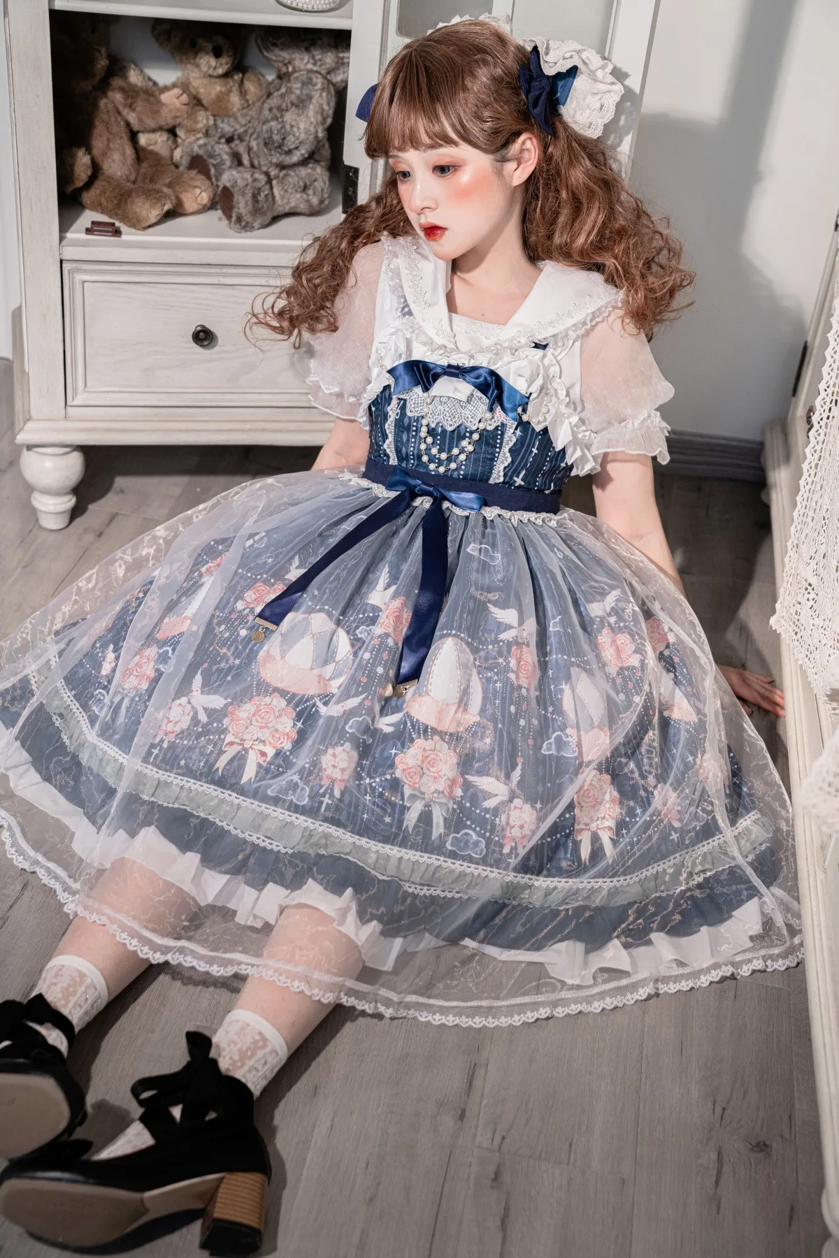 Fairy tale printing ruffle bow tie lolita dress gothic costume JSK lolita dresses macys casual long dress