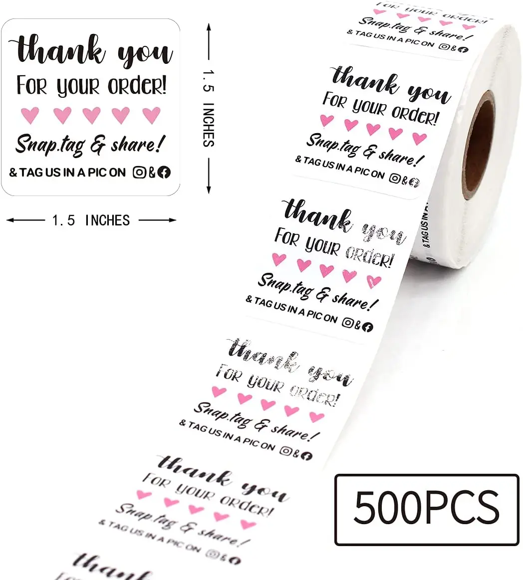 Customized Logo Thank You Label Thank You for Your Order Snap Share Stickers