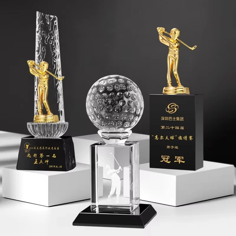 Honor Of Crystal Golfer Sports Cup Trophy Award Trophies And Medals With Black Crystal Base