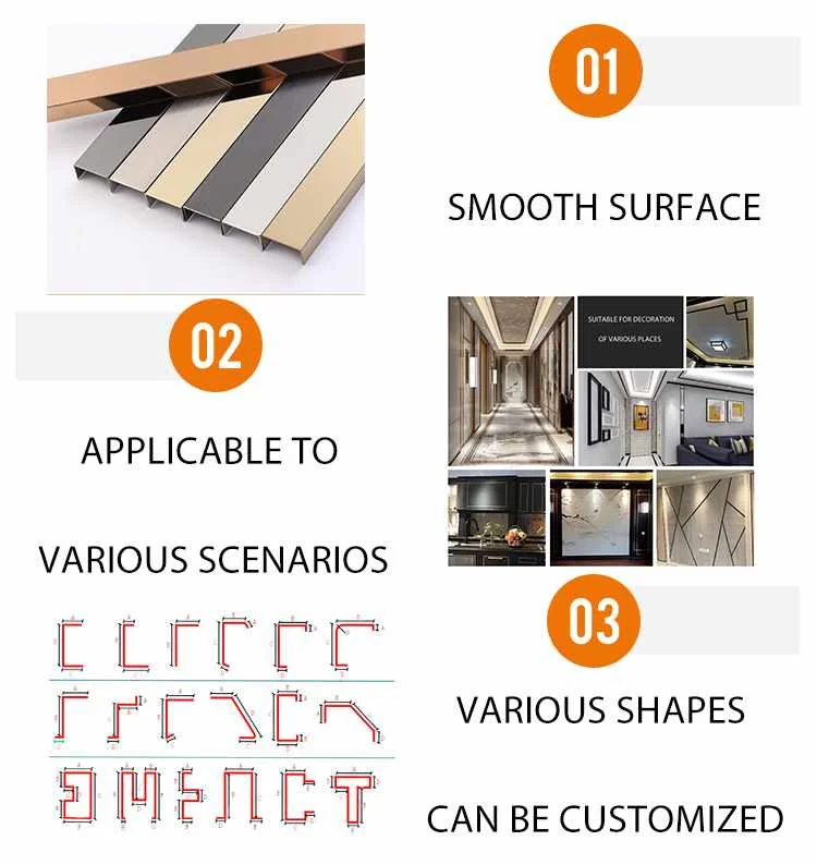 Decorative Standard Sizes Gold Stainless Steel U Shape Profiles Bar Channel Price Shower Room Floor Wall Edge Trim Protection 