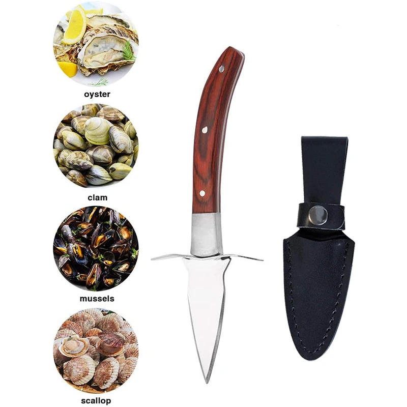 Wholesales Stainless steel Oyster knives with wood handle seafood tools Oyster Shucking knife