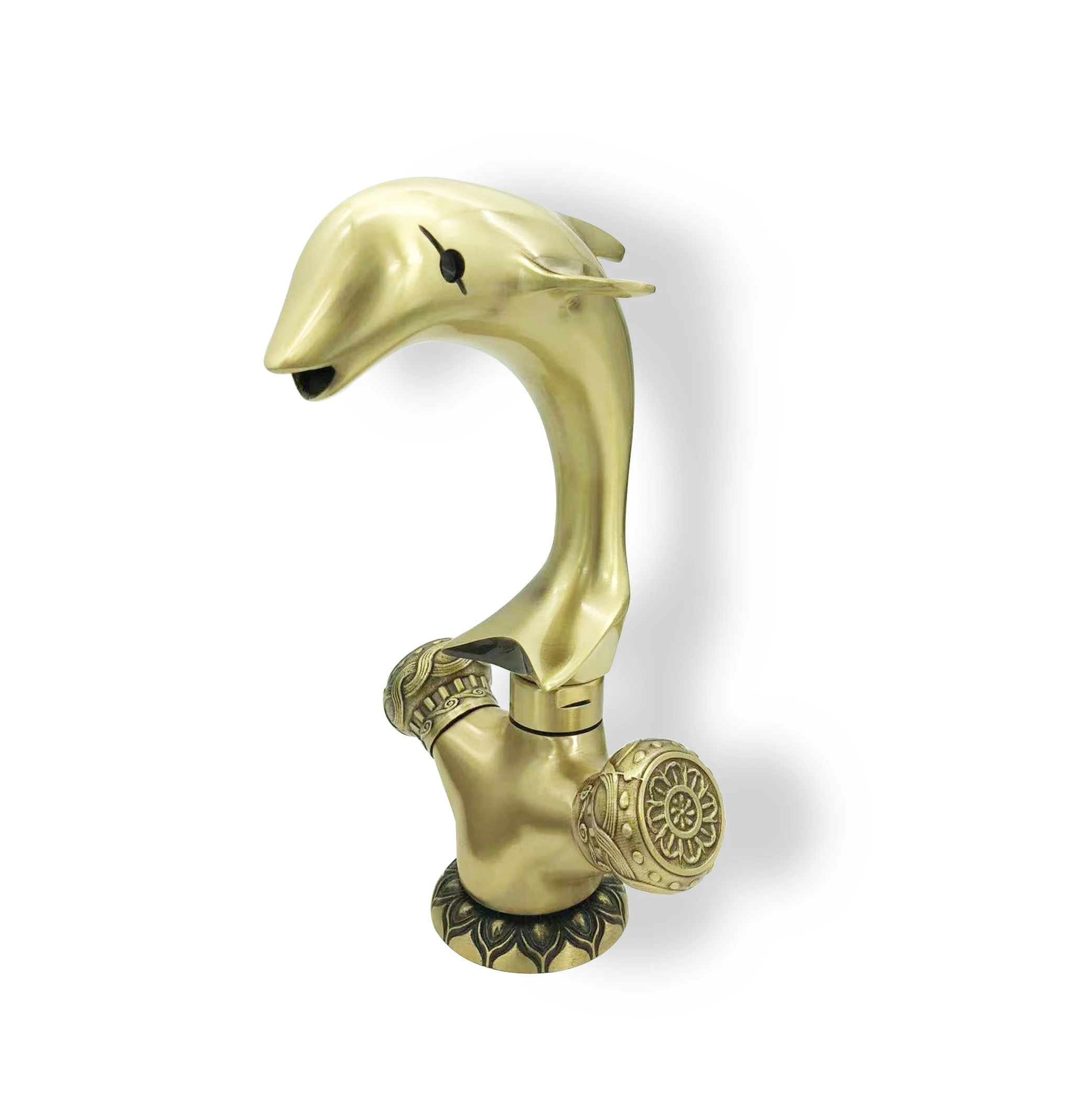 BANGQI Antiqued Dolphin Brass Faucet New Single-Hole Mount Ceramic Valve Core for Hot and Cold Water Taps in Kitchen Bathroom
