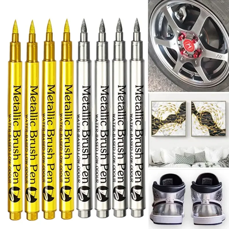 1PC Brush Metallic Marker Pens Gold Silver Permanent Art Markers Crafts Artist Scrapbooking Painting Stationery School Supplies