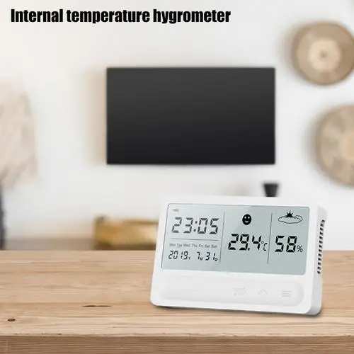 Upgraded Version Plastic Touch Rechargeable Mini LCD Electronic Digital Thermometer Hygrometer With Weather Alarm Clock
