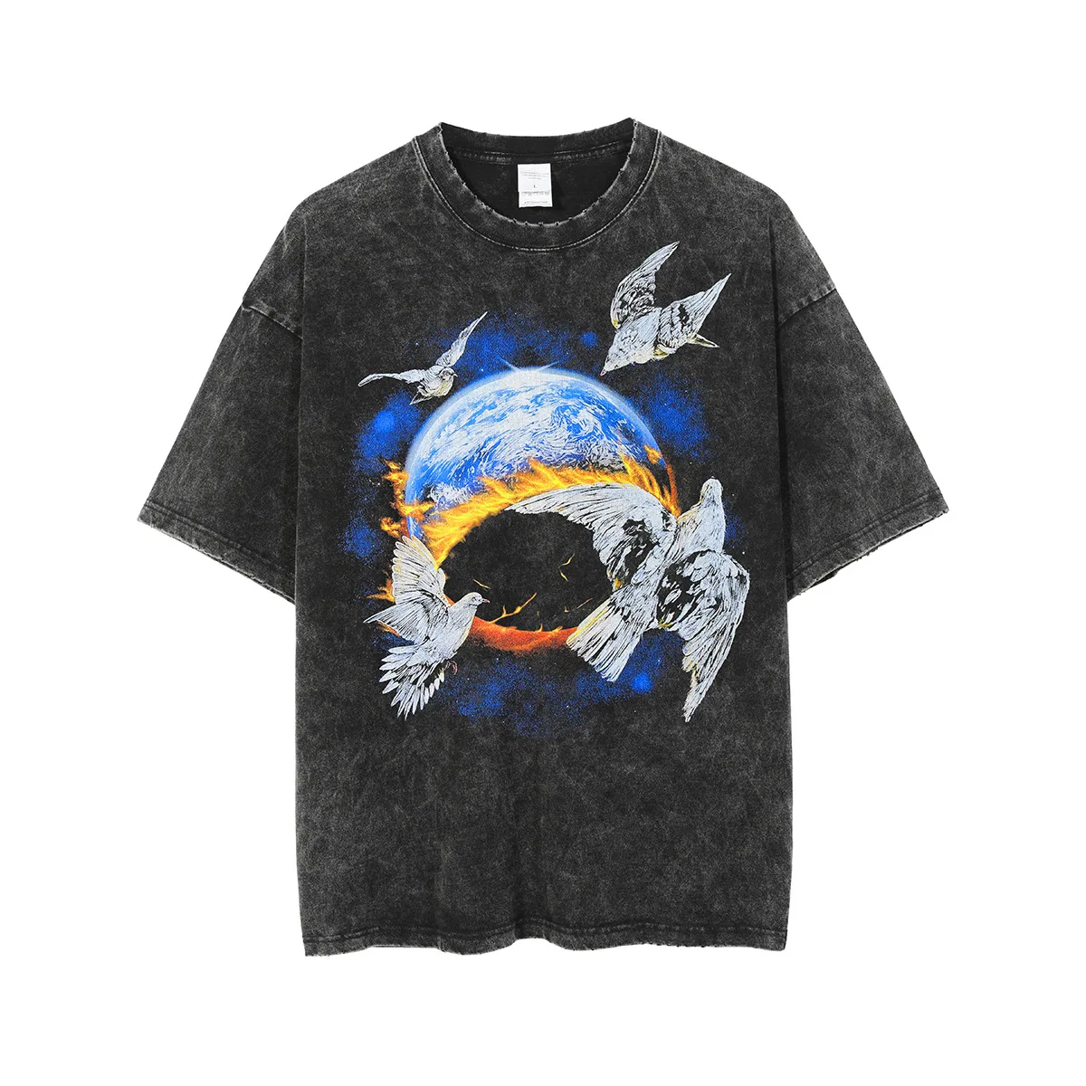 250gsm Casual Vintage Style Blank  Batik Solid Color Loose Short Sleeves Tshirt 100% Cotton Vintage Unisex Graphic T Shirt Man