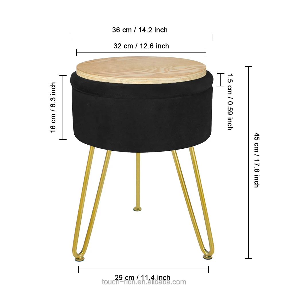 Round Footstool Ottoman Velvet Dressing Stool with Gold Metal Legs Upholstered Footrest Makeup Chair ottoman