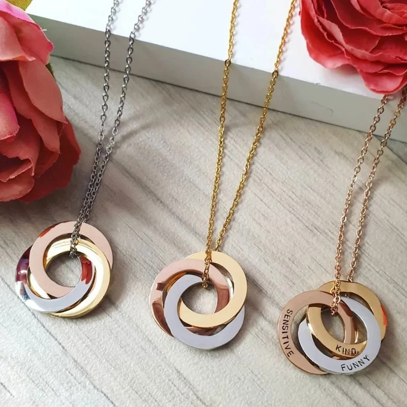 Fashion Classic Triple Loop Pendant Necklace Personalized Loop Stainless Steel Necklace  For Women