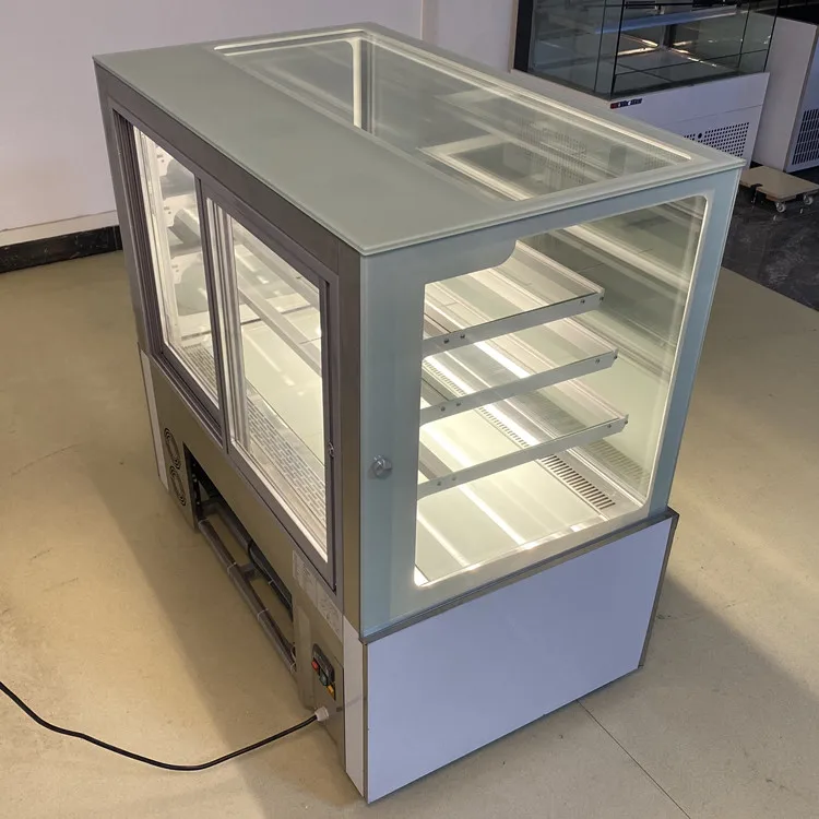 Customized cafe Refrigerator Four-layer right angle Showcase For Cake marble Display store dessert fridge glass door bakery