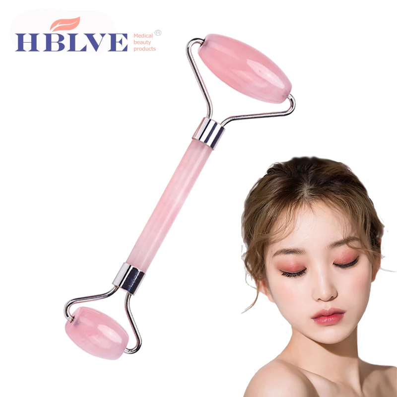 Beauty Salon Personal Skin Care Handheld Massage Rose Quartz Pink Jade Roller Set