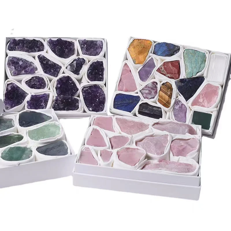 Various Of Crystals Quartz Block Natural Amethyst Rose Quartz Reiki Healing Mineral Specimens Stones With Box