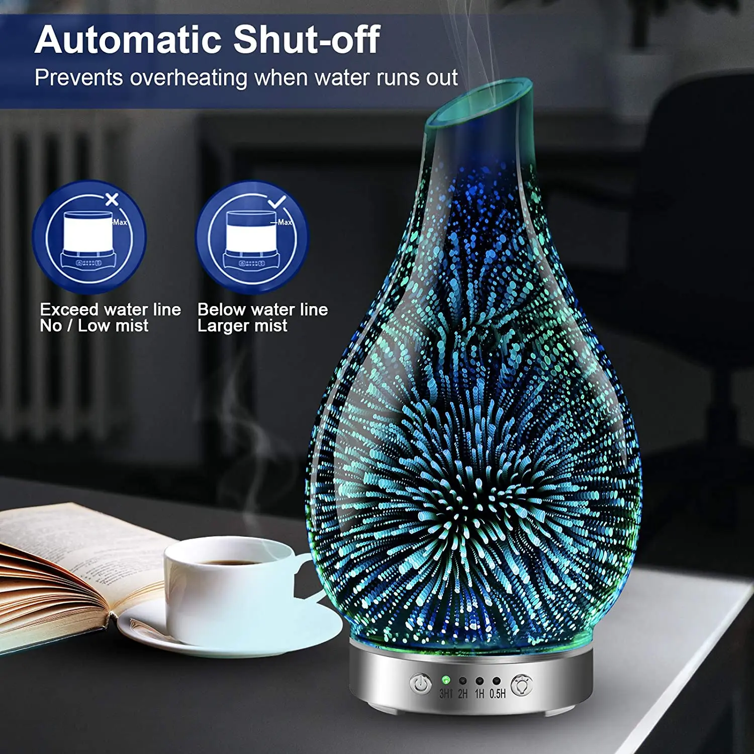 Innovative design 2023 Aromatherapy Humidifier 120ml Vase Shape 7 LED Light Glass Ultrasonic Aroma Diffuser for bedroom