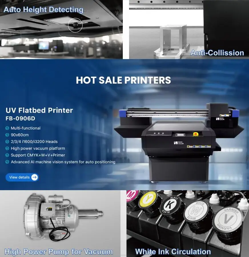 SinoColor 6090 2/3 printhead i1600 with texture Fluorescent uvdtf printer for printing plastic cards glass products