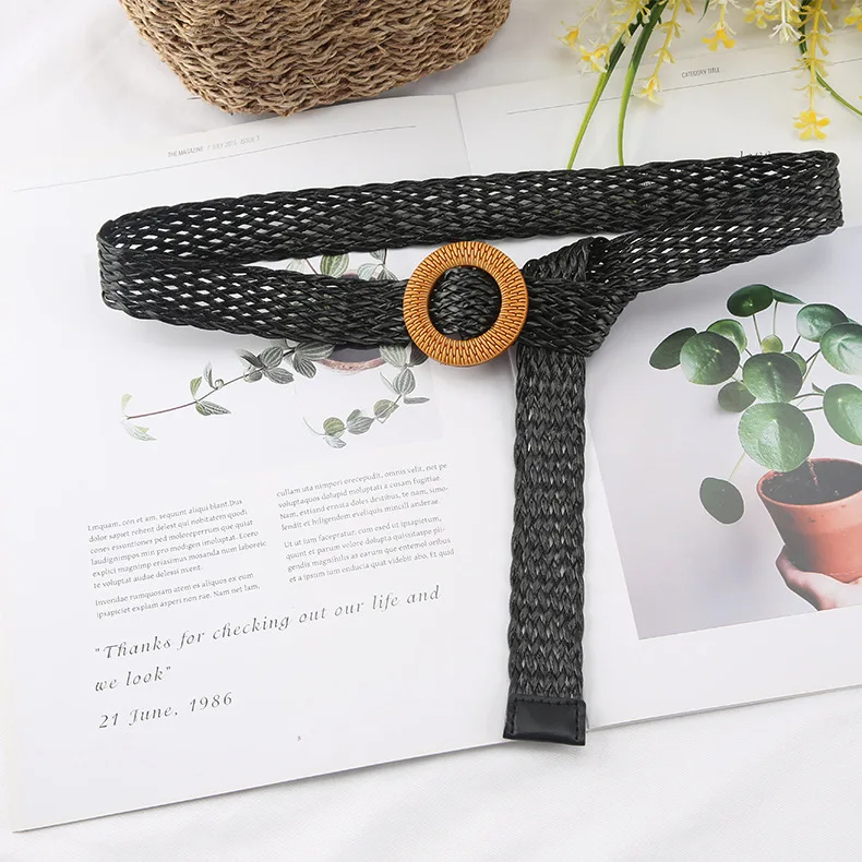 2022 New High Quality 3cm Bohemian Belt Smooth Buckle Belt Woman Woven Belt For Dress