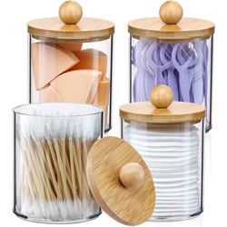 High Quality Holder Dispenser Clear Plastic Apothecary Jar Storage Containers For Cotton Swab Ball Pads Floss With Bamboo Lids