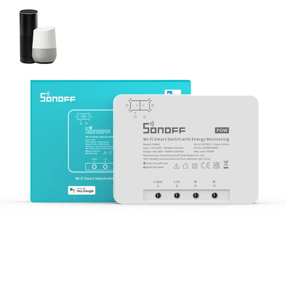 Sonoff POWR3 POW R3 Wifi Smart Switch Ewelink 25A 5500W Power Metering Overload Protection Energy Saving support Alexa Google