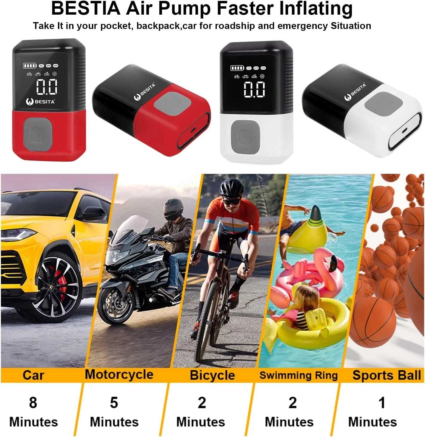 Portable Air Pump USB Charging Handheld Car Tire Inflator Rechargeable Air Pump Tire Inflator