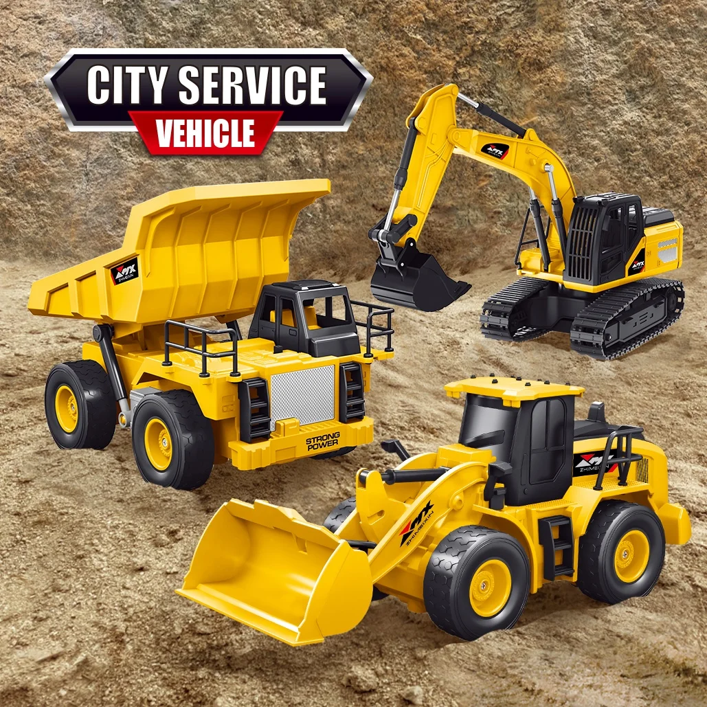 1:24 Scale Remote Control Excavator RC Truck Toy w/ Light 360 Degree Hand-Rotating Excavator w/ Claw for Kids Construction Play