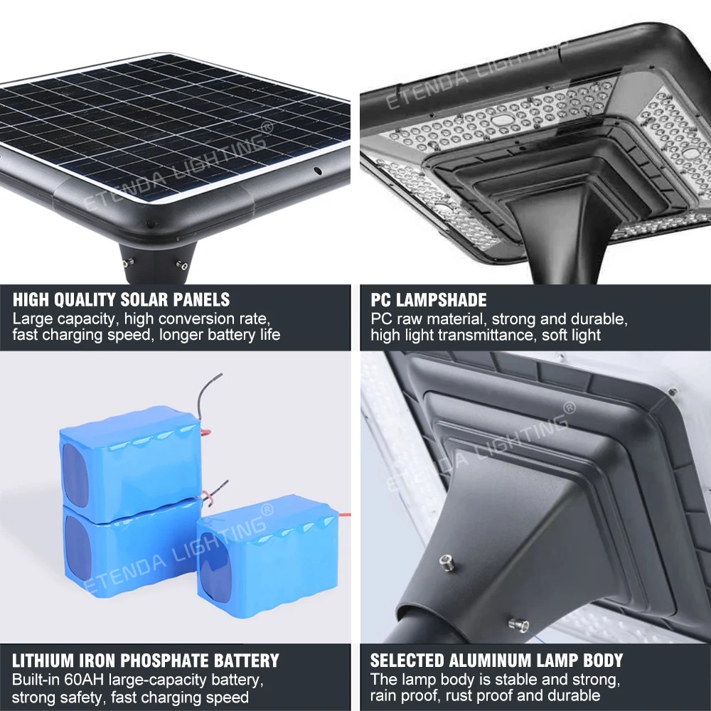 Outdoor Path Lighting Waterproof Ip67 300w 200w 100w Solar Lamps All In One Led Solar Pillar Light