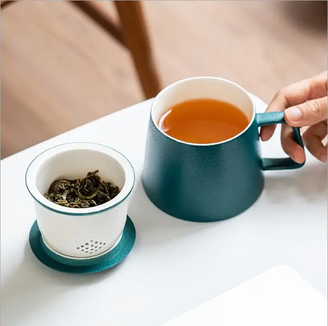 Ceramic Tea Mug with Filter/Steeper and Lid Red Leaves Portable Ornament  Infused Tea Cup