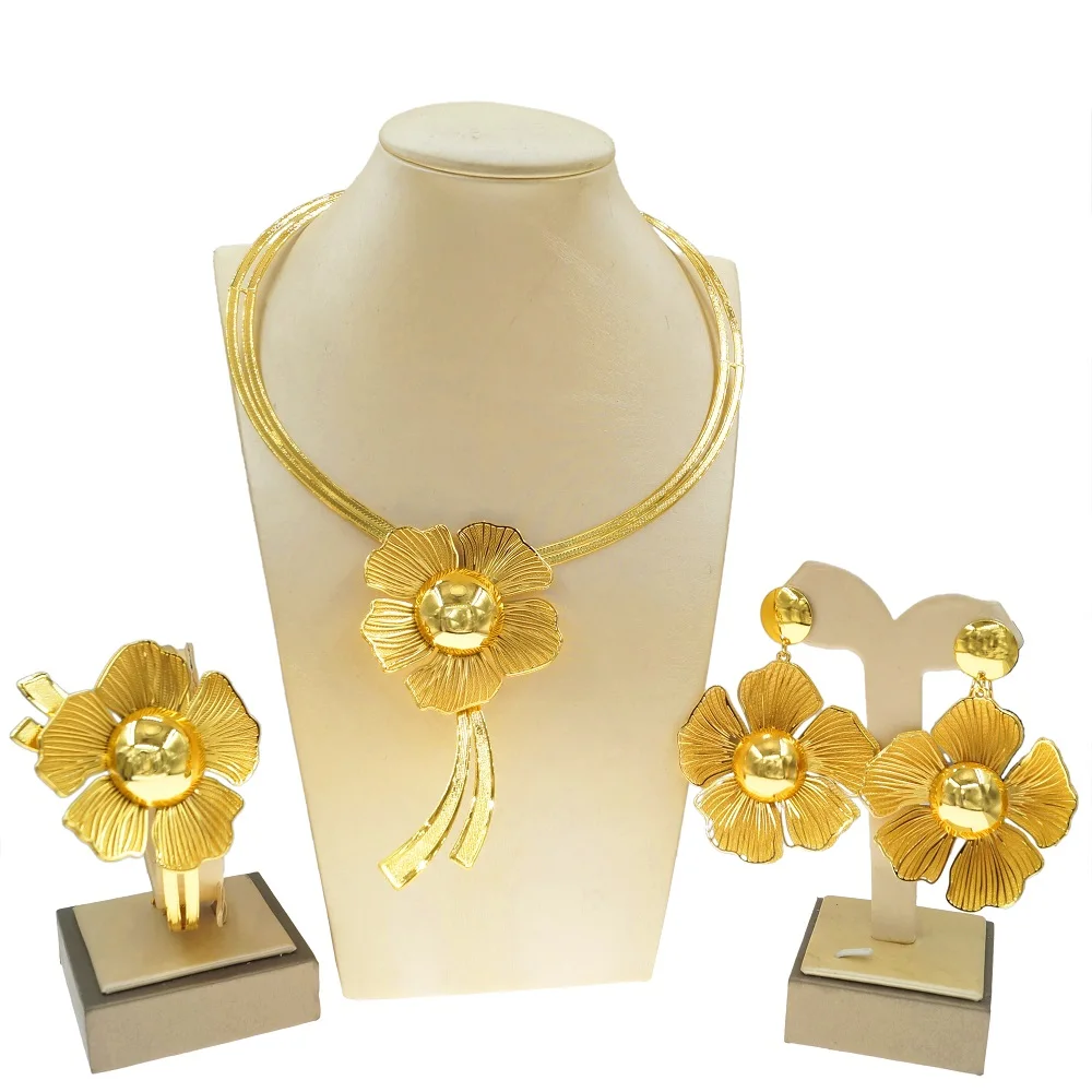 Zhuerrui Dubai Gold Wholesale Exquisite Party Jewelry Set New Flower Style 24K Gold Plated Jewelry Set NH00044