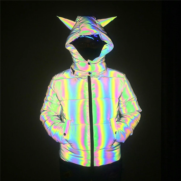 High Visibility Anti Cold New Fashion Women Rainbow Reflective Jacket for Winter