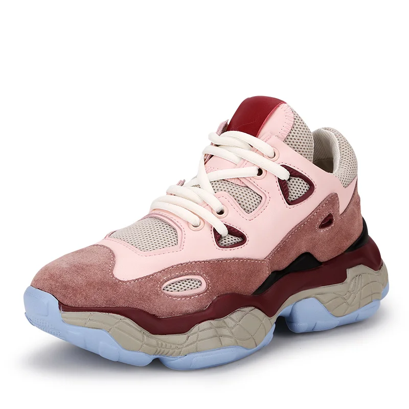 Модная женская спортивная обувь на высокой танкетке, дышащая сетчатая повседневная обувь из воловьей кожи, громоздкие женские кроссовки