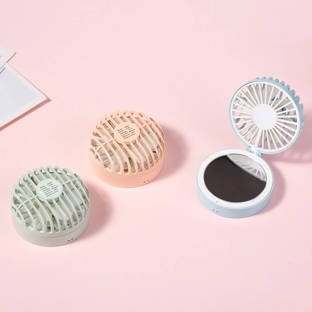 CYNRIN Usb Rechargeable  Led Cosmetic Mirror Fan New Portable Beauty Makeup Lash Mirror Cool Breez Pocket Fan