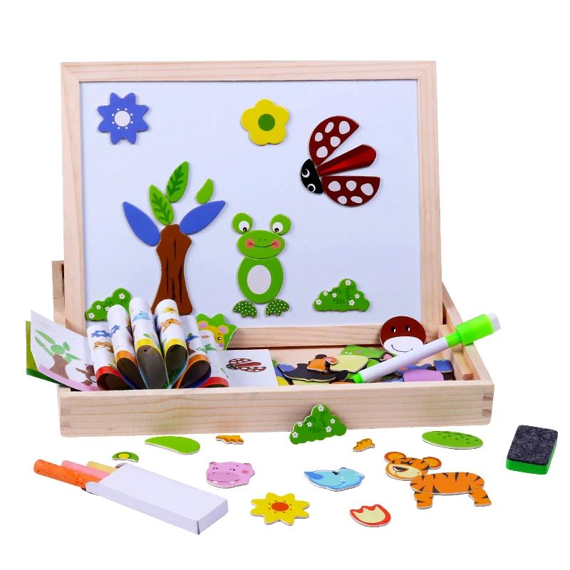 
Multifunctional Wooden Magnetic Toys Children 3d Puzzle Toys For Children Education Animal Wooden Blackboard Kids Drawing Toys 