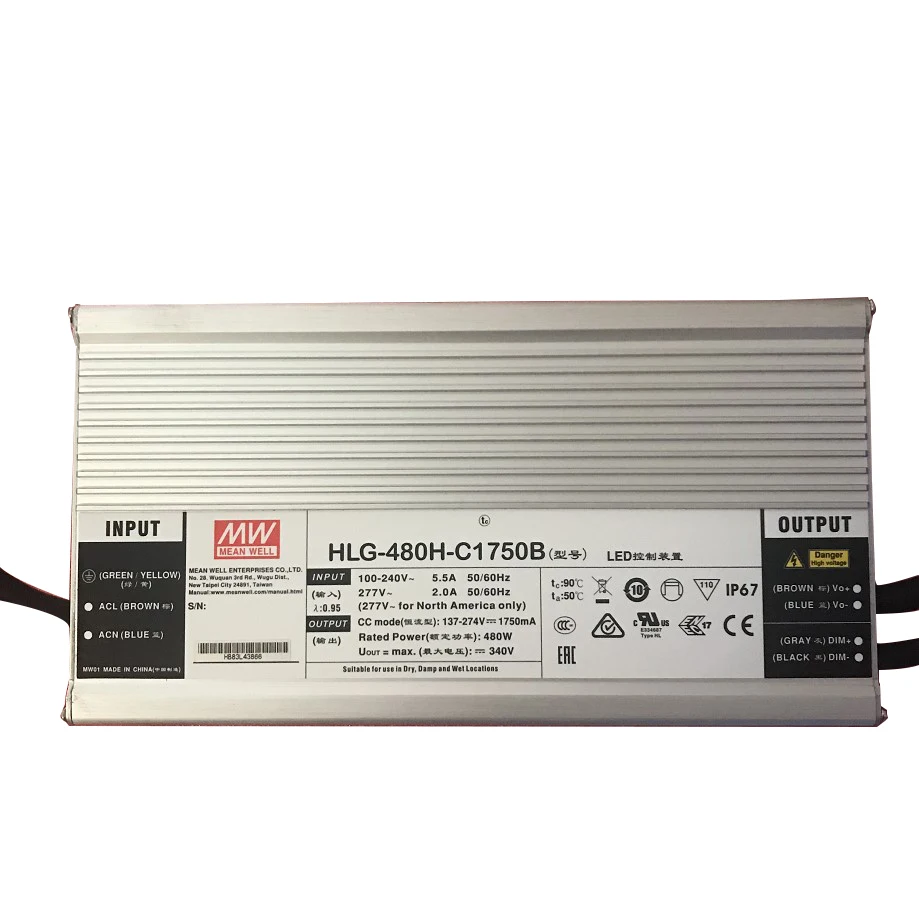 HLG-480H--C3500 480W постоянному текущему режиму светодиодный драйвер ip67/ip65 оригинальный Meanwell с PFC TypeA/b hlg-480-c3500 hlg480c3500