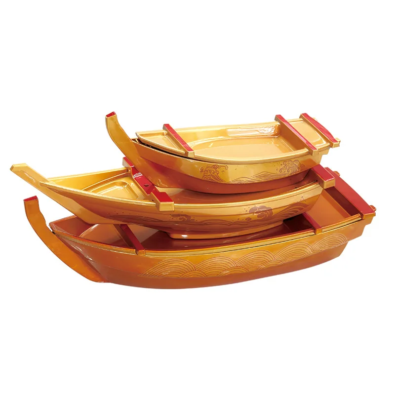 Plastic Lacquered Black Red Color Detachable Sushi Serving Tray Japanese Restaurant Sashimi Sushi Boat Plates
