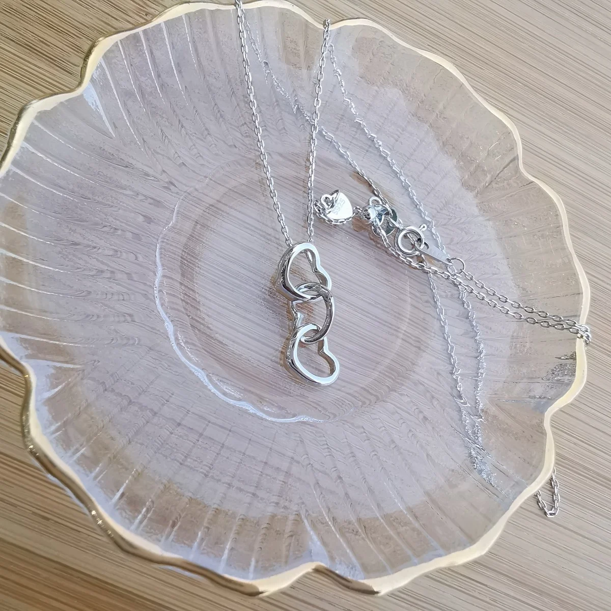 
Solid 925 silver pendant heart shape plated by rhodium three hearts charm necklace pendant nickel free 