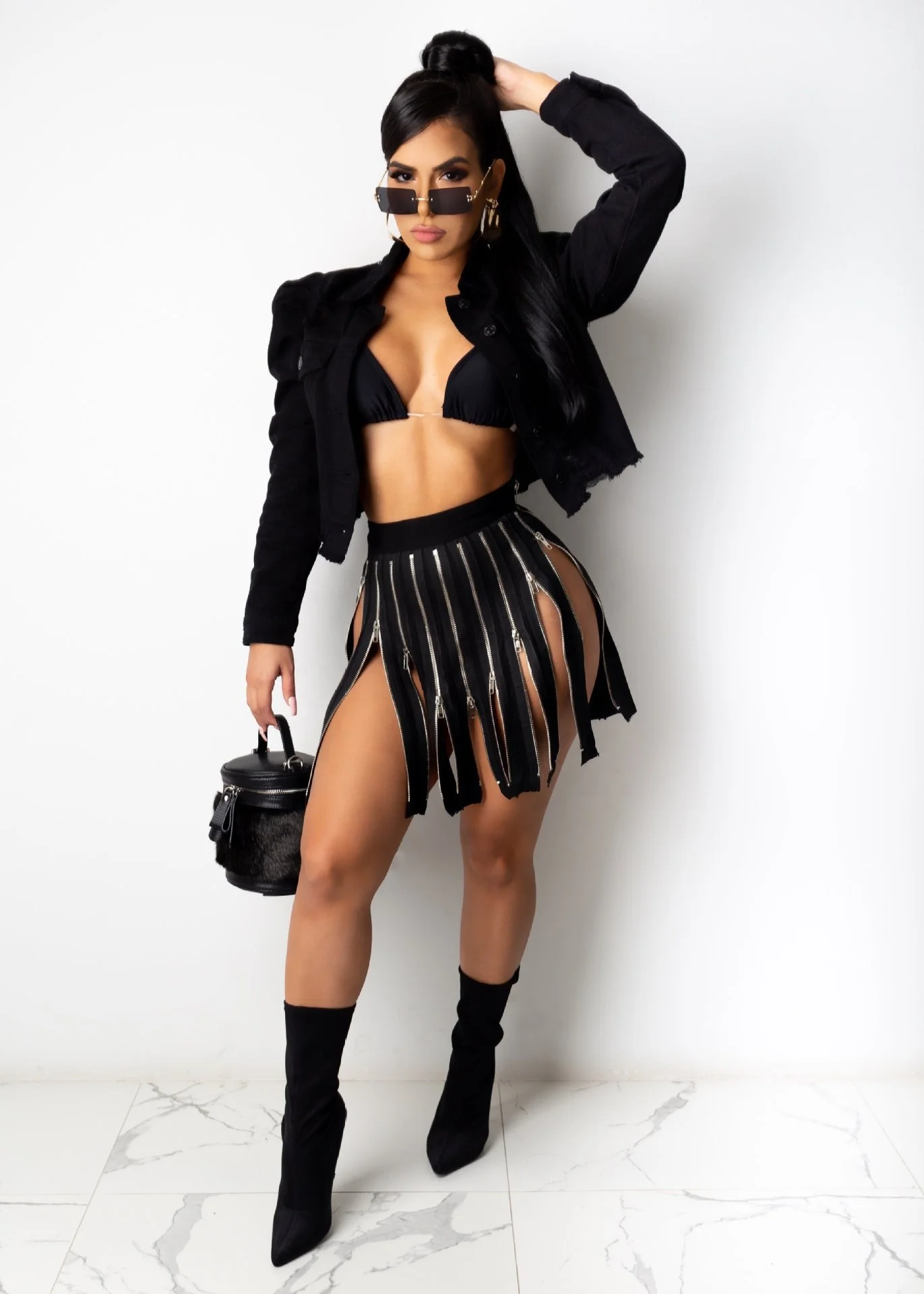 
New design high waist pleated skirt sexy hip hop short women denim skirt 