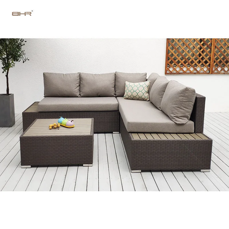 BHR Wicker Rattan Outdoor Furniture Set Wicker Woven Classic Patio Furniture Sofa Garden Sets
